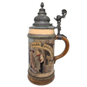 A richly decorated ceramic mug from the Bavarian company Hauber &amp; Reuther