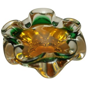 Ornate glass bowl / planter, Chribska Glassworks, designed by Josef Hospodka