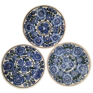 Set of three platters with cobalt-green flowers, Włocławek
