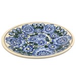 Set of three platters with cobalt-green flowers, Włocławek