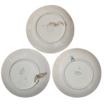 Set of three platters with cobalt-green flowers, Włocławek