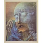 Vintage souvenir postcard featuring a painting by Zdzisław Beksiński, Galerie Valmay, Paris, 1985