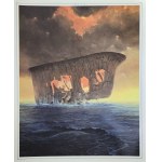 Vintage souvenir postcard featuring a painting by Zdzisław Beksiński, Galerie Valmay, Paris, 1985