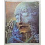 Vintage souvenir postcard featuring a painting by Zdzisław Beksiński, Galerie Valmay, Paris, 1985