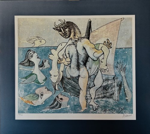 Pablo Picasso (1882-1973), Minotaur niosący nagą kobietę i Syreny, (1937)