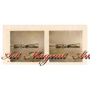 Puck - Naval Air Squadron - German stereoscopic photograph, a wrecked seaplane on the Hel Peninsula (1542)