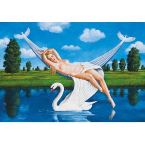 Rafał Olbiński (b. 1943), Leda with a Swan