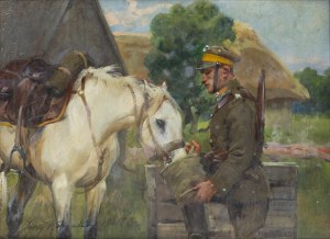 Jerzy Kossak (1886 Kraków - 1955 Kraków), Ułan pojący konia, 1935