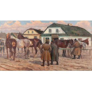 Jan Erazm Kotowski (1885, Opatowiczki near Pińczów – 1960, Milanówek), In Front of the Inn