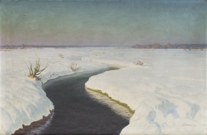 Jan Grubiński (1874 Warszawa - 1945 Rabka), Pejzaż zimowy z rzeką