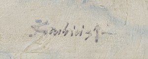 Jan Grubiński (1874 Warszawa - 1945 Rabka), Pejzaż zimowy z rzeką