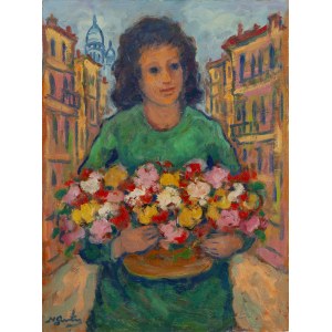 Nathan Gutman (1914, Warsaw – 1990, Paris), Woman with a Basket of Flowers