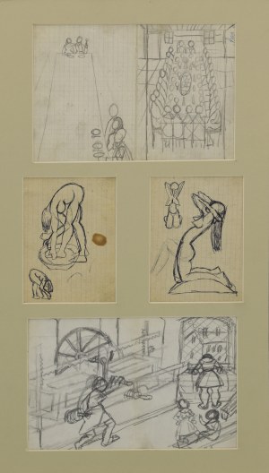 Paweł WRÓBEL (1913-1984), Zestaw 5 rysunków - szkice do obrazów - we wspólnej oprawie