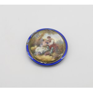 A powder compact featuring a genre scene in the Rococo style