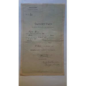 Świadectwo egzaminu na czeladnika Bochnia 1912 r.