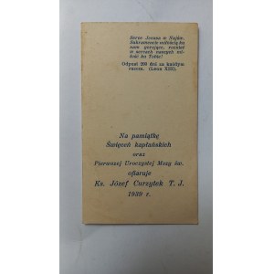 Svatý obraz Na památku kněžského svěcení Józefa Curzyteka, rok 1939.