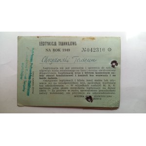Tram Pass, Municipal Electric Railway “TRAMWAJ,” Kraków, 1949