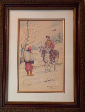 Hucułka i Hucuł na koniu Karol Kossak ok. 1935 r.