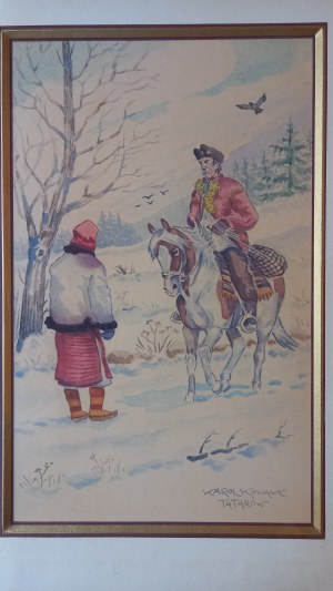 Hucułka i Hucuł na koniu Karol Kossak ok. 1935 r.