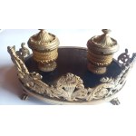 Inkwell, gilded bronze with black marble, mid-19th century /m.