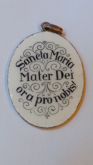 Medalion Matka Boska z Dzieciątkiem złoto emalia XIX w.