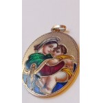 Medalion Matka Boska z Dzieciątkiem złoto emalia XIX w.