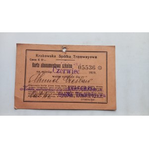 Karta Abonamentowa Krakowska Spółka Tramwajowa 1919 r. /m.