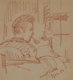 Stefan MROŻEWSKI (189 -1975), Mężczyzna palący fajkę, 1957