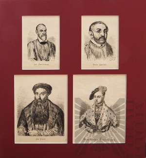 Jan MATEJKO (1838-1893), Cztery portrety współoprawne,1876 | 1.Jan Zaborowski. 2.Jan Gamrat. 3.Jan Łaski. 4.Agnieszka Firlejowa