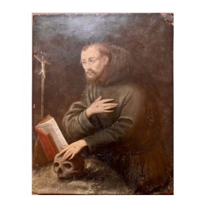 Antique oil painting on copper, attributed to the Bolognese School, 18th century. Oil on copper (ramino), 20 x 15.5 cm.
