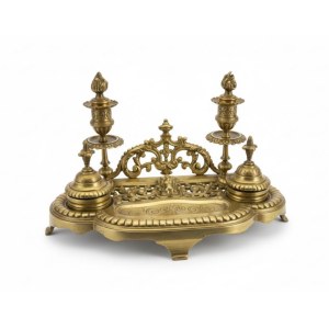 Monumental Ecritoire Inkwell in Gilded Bronze - Louis XV Style, 33x16x20 cm