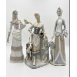 Set of three "Country Lass" porcelain sculptures (Lladró) and Spanish rural figures, approximately 35 cm
