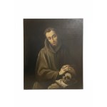 Oil on canvas painting depicting "St. Francis in Meditation," 74x88 cm, 18th century