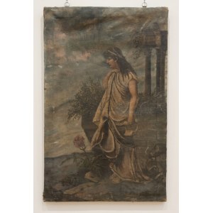 Oil painting on canvas, Female Figure in Classical Attire in a Garden - 19th Century