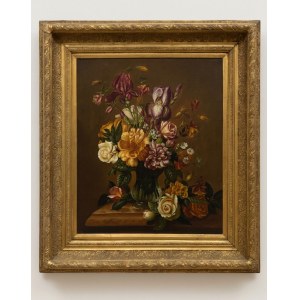 Ölgemälde auf Leinwand mit Stillleben, signiert – Ende des 19. Jahrhunderts – 61 x 51 cm, zeitgenössischer vergoldeter Rahmen 85 x 74