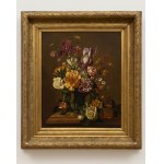 Oil painting on canvas depicting a still life, signed—late 19th century—61x51 cm, with a contemporary gilded frame measuring 85x74 cm