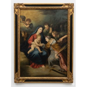 Ölgemälde auf Leinwand „Die mystische Hochzeit der Heiligen Katharina von Alexandrien“ – Anfang des 20. Jahrhunderts – 90 x 60 cm