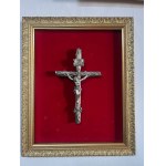 Devotional crucifix in the Italian Baroque style, made of silver and set in a gilded frame, late 19th century, 29x20 cm