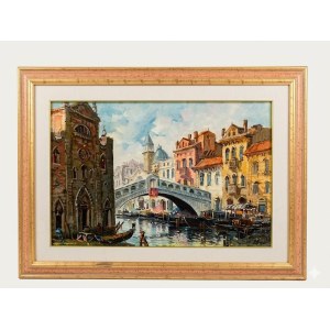 Antonio De Vity, Ölgemälde auf Leinwand mit der Darstellung Venedigs von der Rialtobrücke aus, Öl auf Leinwand, 80 x 60