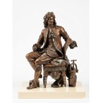 Patinated metal sculpture depicting an 18th-century gentleman with a wine press, height 30 cm