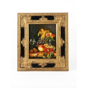 O. Jensen, Still Life with Fruit, oil on panel