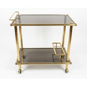 Italienischer Barwagen aus messingbeschichtetem Metall und Rauchglas, um 1980