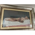 Silvio Brunetto, painting depicting a Reclining Female Nude, oil on canvas, mid-20th century, 50x30 cm