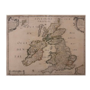 Starożytna mapa – WYSPY BRYTYJSKIE (Anglia, Szkocja, Irlandia) – Oryginał z ok. 1655 r. – Nicolas SANSON – Akwarela