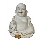 Smiling Buddha, white and gold porcelain, 27 cm, made in Italy in the 1970s, 27 cm