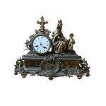 Table clock depicting "The Madonna and Child" in burnished and gilded metal - 19th century