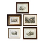 Lotto di stampe calcografiche del XIX secolo con vedute paesaggistiche e architettoniche