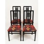 Set of four black postmodern-style chairs with high backs