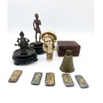 A lot of Asian and miscellaneous collectibles, including Japanese metal plaques and bronze figurines