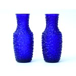 2 cobalt-blue glass vases, “Ice Gravel” - HS Prądniczanka